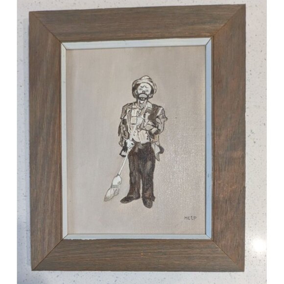 Oil Painting "The Clown" Heep Rustic Wood Frame Greenwich Village 1967 moody sad - Picture 3 of 16